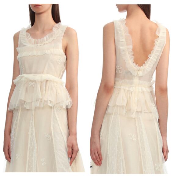 Sister Jane Dream Tulle Ruffle Embroidered Vanilla Ice Bow Top Sz S - Picture 1 of 11